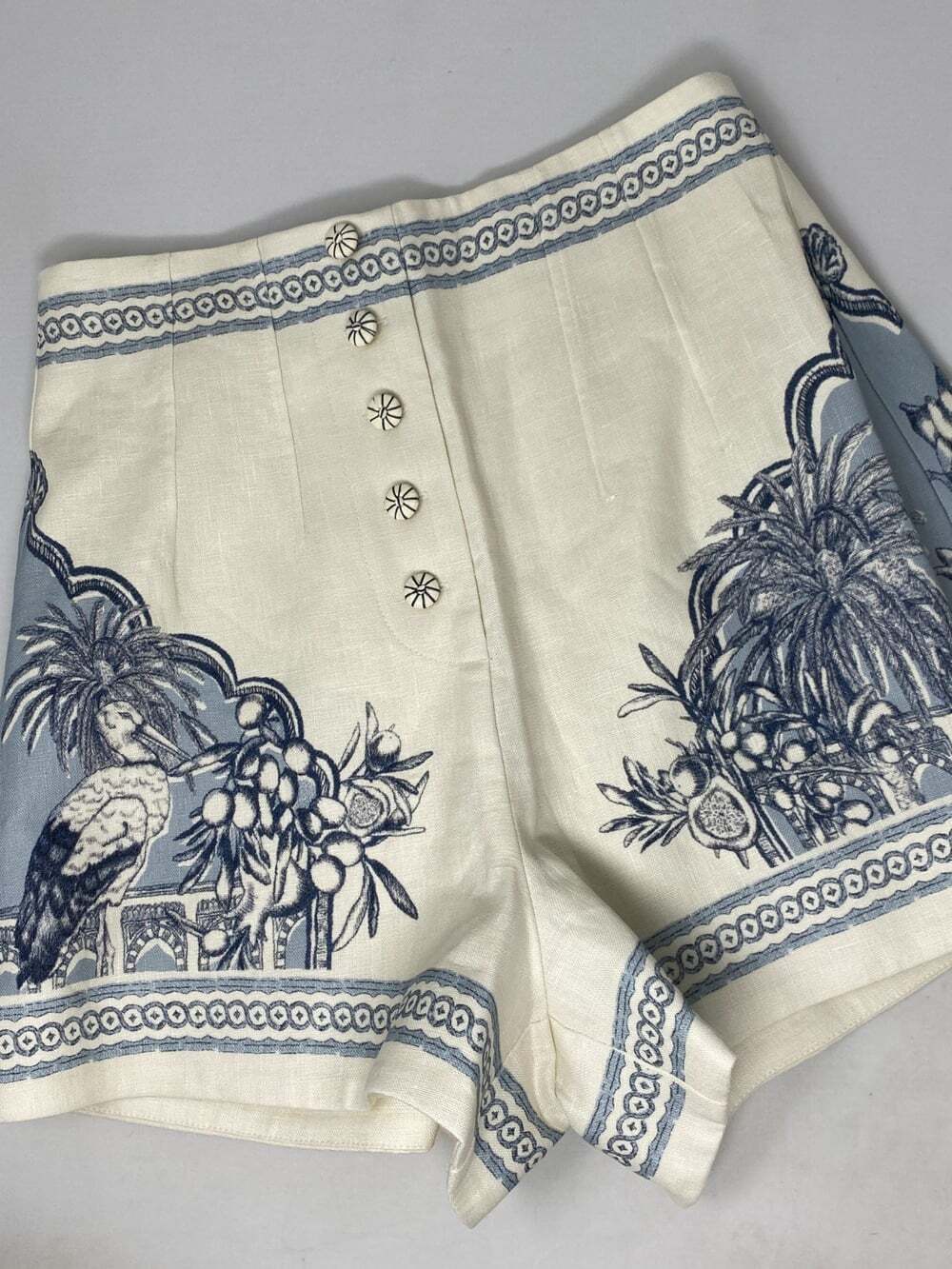 Alemais Villa Romantica Printed Linen Bermuda Shorts US2 New $460 - Picture 6 of 11